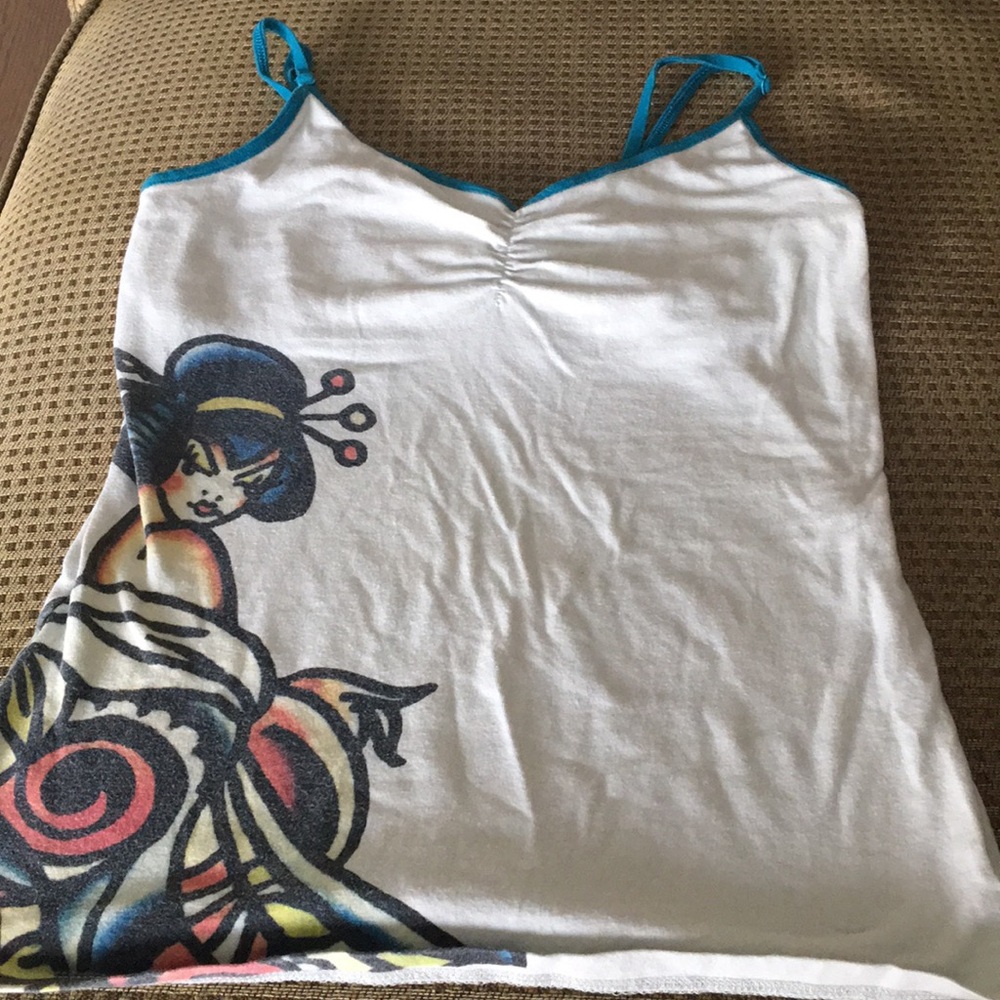 Ed Hardy White Tank Top with Colorful Graphic
